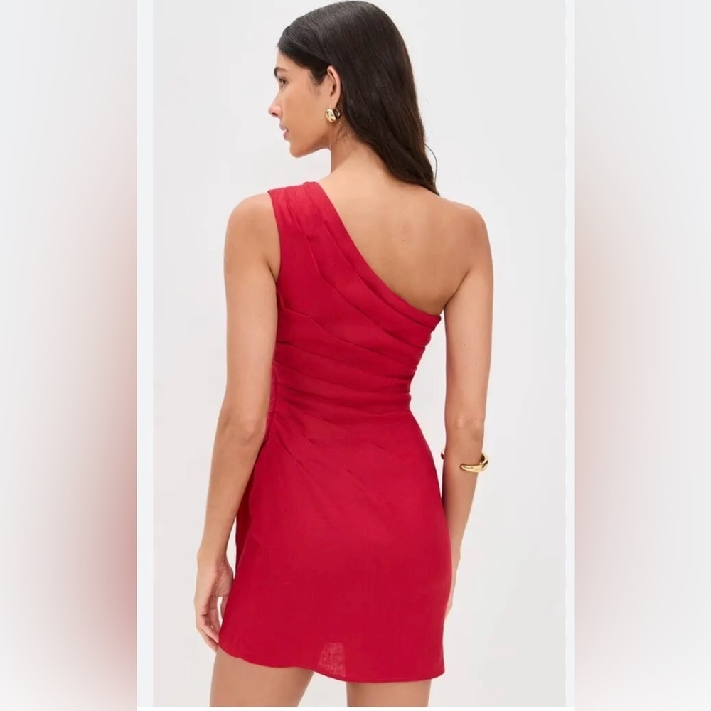 Reformation Ciro Linen Red Shoulder Mini Dress Party Cocktail Evening Valentines - Picture 3 of 10